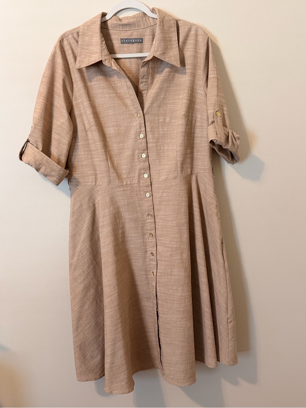 Sharagano Taupe Button-Front Shirt Dress
